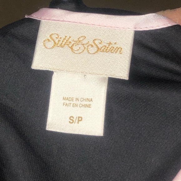 Black satin slip dress w/ pink trim size small - Picture 2 of 2